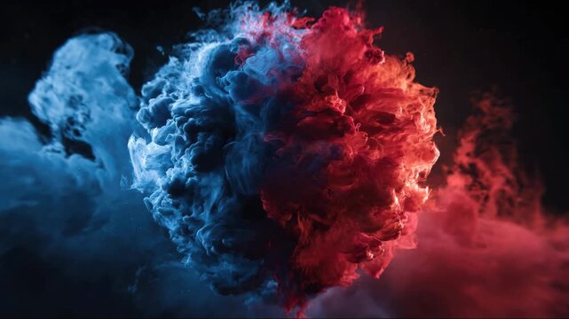 Abstract logo reveal with fire and ice effect. blue and red smoke collide around a sphere for logo placement