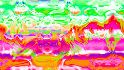 Fototapeta premium Abstract psychedelic glitch waves with neon colors, distorted digital fluid texture and VHS scanline effect