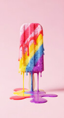 Pink Color Melted Rainbow Popsicle Sweet Summer Delicious Frozen Ice Snack
