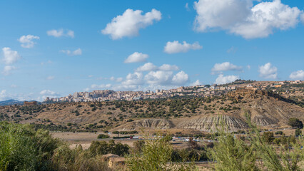 View of Valley of the Temples and modern cityscape of Agrigento in Sicily