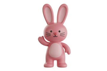 Fototapeta premium Pink 3D cartoon rabbit waving hello, cute and friendly character. background removed