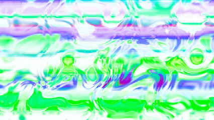 Abstract psychedelic glitch waves with neon colors, distorted digital fluid texture and VHS scanline effect