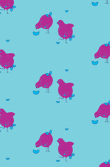 Two Birds and Flowers Repeating Cute Pattern