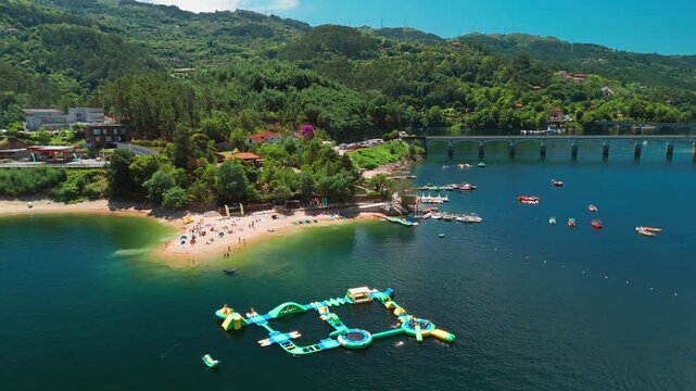 Aerial View of Praia de Alqueirao Beach and River Caldo, Northern Portugal