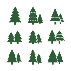 Minimalist Flat Design Winter Forest Icon Set