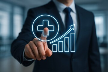 Businessman Using Digital Technology to Illustrate Growth and Success in Modern Corporate Environment