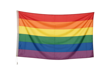 A vibrant rainbow LGBTQ pride flag hangs, symbolizing inclusivity and acceptance. background removed