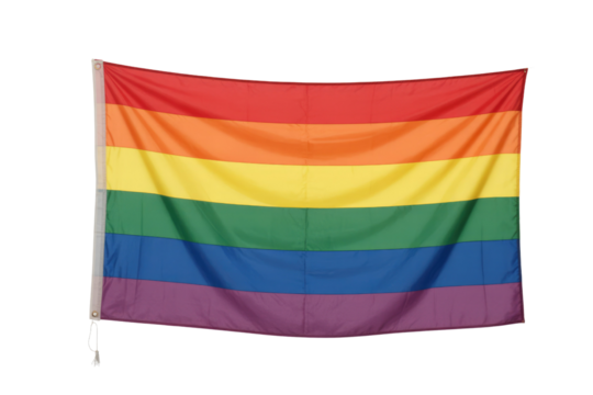 A vibrant rainbow LGBTQ pride flag hangs, symbolizing inclusivity and acceptance. background removed