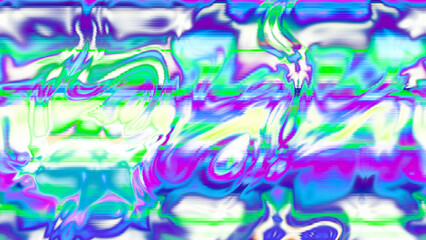 Abstract psychedelic glitch waves with neon colors, distorted digital fluid texture and VHS scanline effect