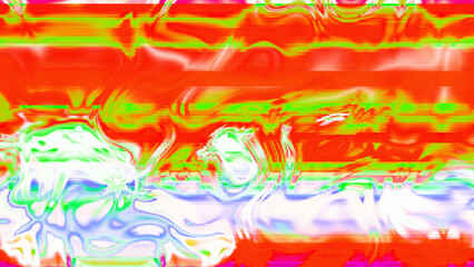 Fototapeta premium Abstract psychedelic glitch waves with neon colors, distorted digital fluid texture and VHS scanline effect