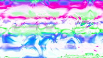 Abstract psychedelic glitch waves with neon colors, distorted digital fluid texture and VHS scanline effect