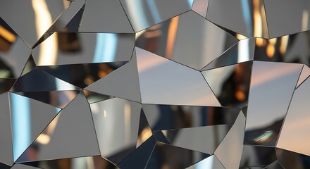 Modern abstract reflective triangular pattern facade of mirror architecture