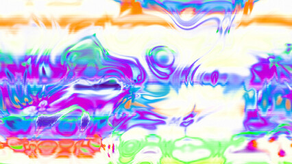 Abstract psychedelic glitch waves with neon colors, distorted digital fluid texture and VHS scanline effect