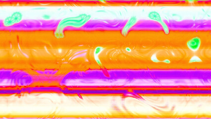 Abstract psychedelic glitch waves with neon colors, distorted digital fluid texture and VHS scanline effect