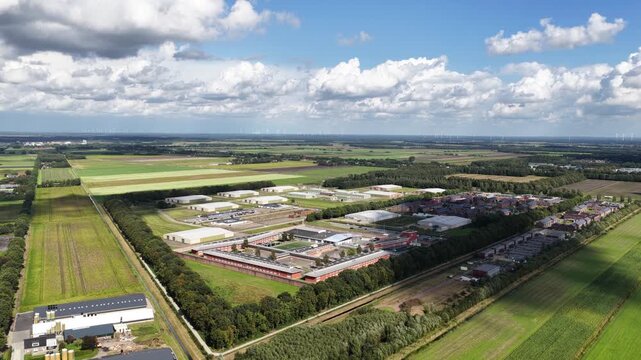 AZC Ter Apel, asylum seekers centre, reception and registration facility, aerial of the architectural compound.