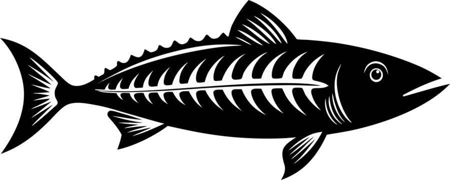 Fish Skeleton X-Ray Style Illustration.This unique graphic features an external silhouette combined with internal details,High-quality, scalable vector file for versatile use and easy color changes.