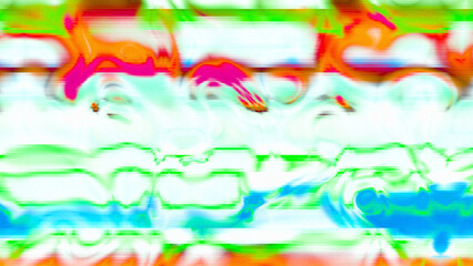 Abstract psychedelic glitch waves with neon colors, distorted digital fluid texture and VHS scanline effect