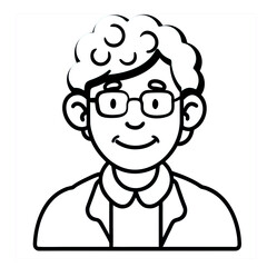 Cartoon person with curly hair and glasses silhouette isolated on white background