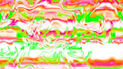 Abstract psychedelic glitch waves with neon colors, distorted digital fluid texture and VHS scanline effect