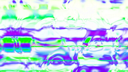 Abstract psychedelic glitch waves with neon colors, distorted digital fluid texture and VHS scanline effect