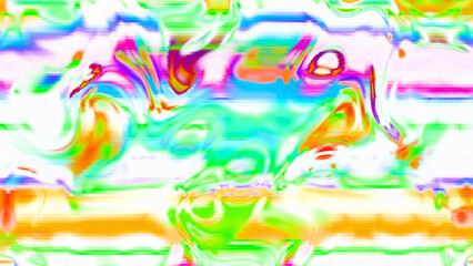 Abstract psychedelic glitch waves with neon colors, distorted digital fluid texture and VHS scanline effect