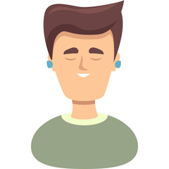 Stylized Portrait Of A Person With Brown Hair Wearing A Teal Green Shirt And Blue Earrings With Eyes Closed And A Gentle Smile On A Transparent Background.