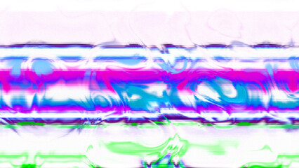 Abstract psychedelic glitch waves with neon colors, distorted digital fluid texture and VHS scanline effect