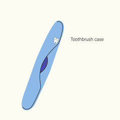 Blue toothbrush case, closed case with a toothbrush. Travel toothbrush case. Toothbrush for oral hygiene. Oral care, water treatments. Flat vector illustration on a light background.