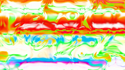 Abstract psychedelic glitch waves with neon colors, distorted digital fluid texture and VHS scanline effect
