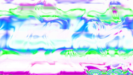 Abstract psychedelic glitch waves with neon colors, distorted digital fluid texture and VHS scanline effect