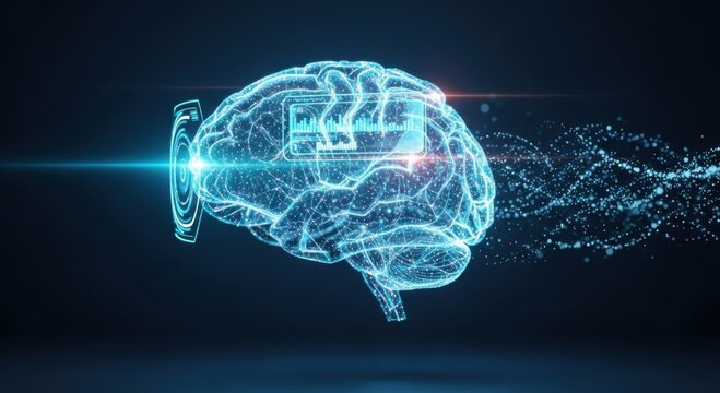 Futuristic digital brain with glowing data connections, symbolizing artificial intelligence, machine learning, and advanced technology