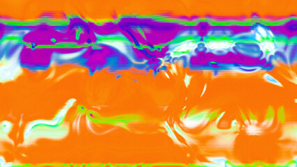 Abstract psychedelic glitch waves with neon colors, distorted digital fluid texture and VHS scanline effect