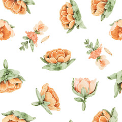 Seamless Abstract Watercolor Floral Pattern in Sage Green and Terracotta | Repeating Botanical Watercolor Design in Earthy Tones | Soft Sage and Terracotta Floral Seamless Background