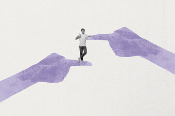 Full 3d zine pop trend collage of hands point businesswoman businessman hands point index finger...