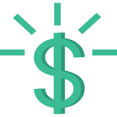 Teal Dollar Symbol Glowing With Radiating Light Effect On A White Background With A Transparent Background Option