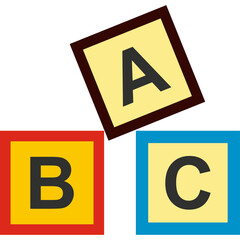 Three colorful alphabet blocks with letters A B and C on a white background