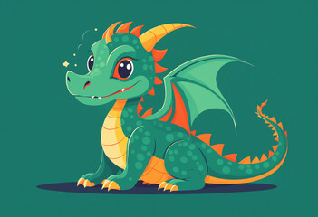 Fototapeta premium adorable cartoon green baby dragon with big eyes and small wings