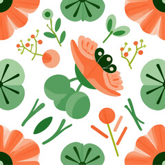 Seamless Abstract Watercolor Floral Pattern in Sage Green and Terracotta | Repeating Botanical Watercolor Design in Earthy Tones | Soft Sage and Terracotta Floral Seamless Background