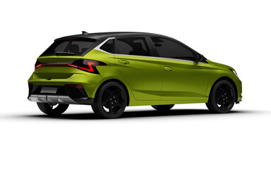 Fototapeta premium Rear right view of the green colored modern hatchbag car with a transparent background.