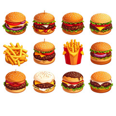 Fast food, street food transparent png icon set
