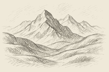 Shading depth landscape loose textured pencil mountain vector sketch illustration hatching
