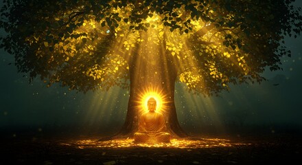 Fototapeta premium Buddha Meditating Under the Bodhi Tree – Enlightenment and Inner Peace