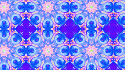 Seamless psychedelic kaleidoscope pattern with neon green, pink and orange mandala symmetry