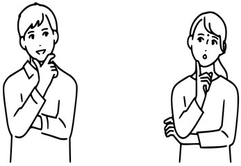 a young couple whose worries have been resolved, a boy and a girl looking each other, a couple thinking vector illustration 