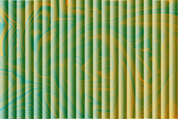 Abstract vertical stripes with swirling green and yellow marbled pattern background texture