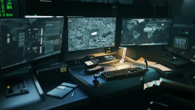 High Tech Military Target Tracking. Rocket Attack To Destroy Terrorists In Transport Truck. High Tech Army Weaponry Control Panel. Explosive Rocket Attack. High Tech Warfare. Rocket Attack On Enemy