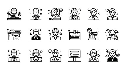 Fototapeta premium Collection of Engineering and Professional Icons Depicting Various Professions.