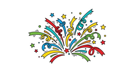 Obraz premium A colorful explosion of confetti and streamers against a white background, symbolizing celebration and joy.