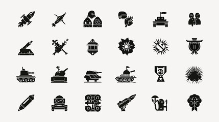 Collection of Military and War Related Icons and Symbols.