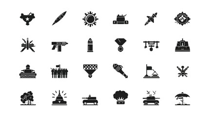 Collection of Military and War Related Icons and Symbols.